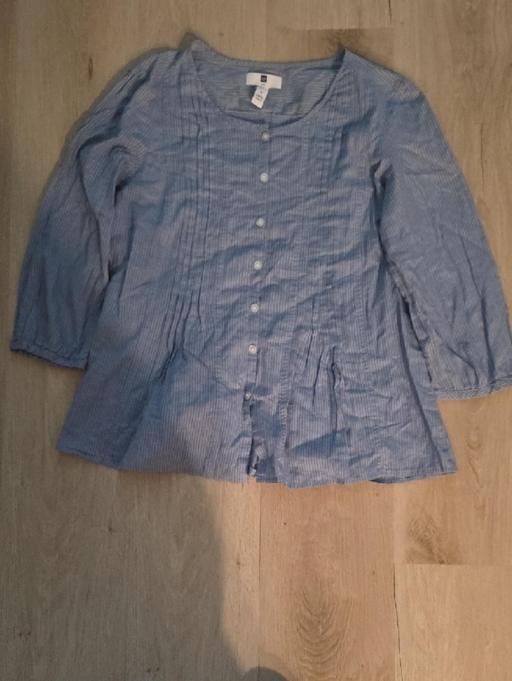 GAP Blue Sheer Striped Button-Down Top